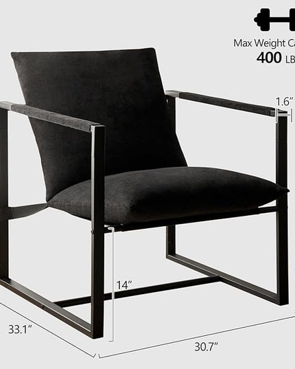 Wimarsbon Modern Accent Chair, Mid Century Sitting Chair with Sponge Cushion, Comfy and Sturdy Lounge Chair with Metal Leg for Bedroom, Living Room, Office,Easy Assembly (Chenille-Black) - LeafyLoom