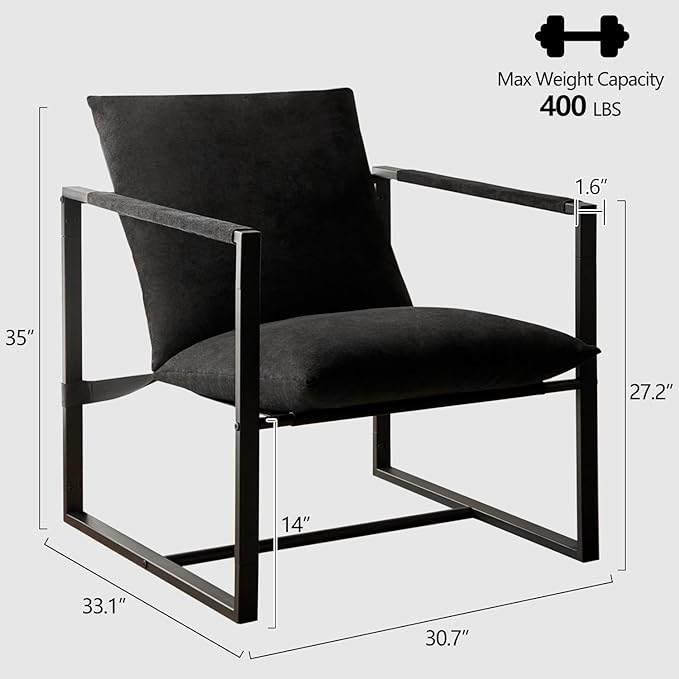 Wimarsbon Modern Accent Chair, Mid Century Sitting Chair with Sponge Cushion, Comfy and Sturdy Lounge Chair with Metal Leg for Bedroom, Living Room, Office,Easy Assembly (Chenille-Black) - LeafyLoom