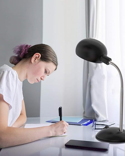 LEPOWER Metal Desk Lamp, Flexible Goose Neck Table Lamp, Eye-Caring Study Desk Lamp with E12 Lamp Base, Adjustable Desk Lamp for Living Room, Bedroom, Study Room and Home Office (Black) - LeafyLoom