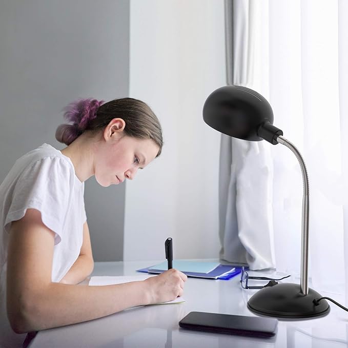LEPOWER Metal Desk Lamp, Flexible Goose Neck Table Lamp, Eye-Caring Study Desk Lamp with E12 Lamp Base, Adjustable Desk Lamp for Living Room, Bedroom, Study Room and Home Office (Black) - LeafyLoom