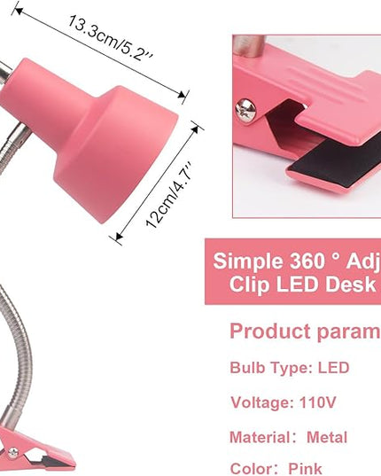 Energetic Clip on Lamp for Bed, Non-Dimmable Reading Light for Bed and Desk, 4000K Cool White, 3.5W 240 LM Flexible Gooseneck lamp, Eye Protection (Pink) - LeafyLoom