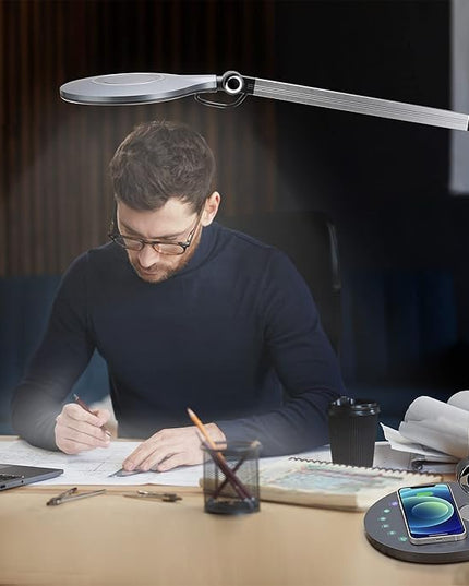Desk Lamp,Led Architect Desk Lamp,Desk Lamps for Home Office,Table lamp with Wireless Charger & Adjustable Swing Arm,Touch Control, 3 Lighting Mode,5 Brightness,Eye-Caring Office Lamp - LeafyLoom