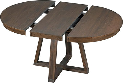 5-Piece Retro Style Extendable Wood Round Dining Table Set with 4 Upholstered Chairs for Kitchen, Breakfast Nook, Living Room, Walnut, 42"-58" L x 42" W x 30" H - LeafyLoom