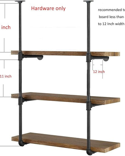 Yuanshikj 2Pc (42" tall 12" deep, 3/4") Industrial Wall Mount iron Pipe Shelf Shelves Shelving Bracket Vintage Retro Black DIY Open Bookshelf Storage Home Kitchen (2 Pcs 3Tier Hardware only) - LeafyLoom