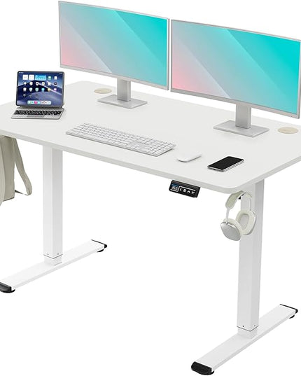 MOUNTUP Height Adjustable Electric Standing Desk Whole-Piece, 48 x 24 Inches Quick Assembly Sit Stand Desk, Stand Up Desk with Memory Controller, Ergonomic Desk, White - LeafyLoom