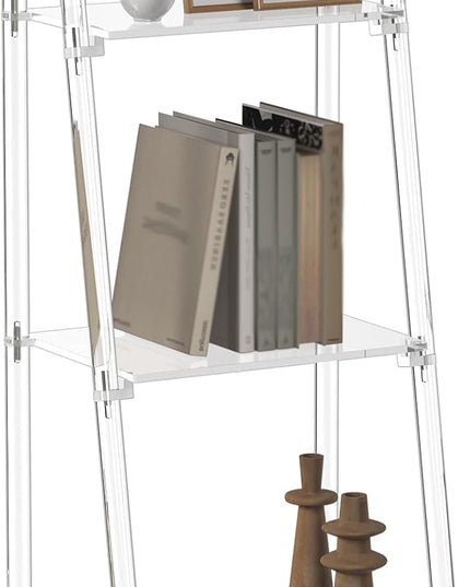 Small Acrylic Ladder Bookshelf, 3 Tier Clear Bookcase, Multipurpose Book Shelf for Living Room, Bathroom, Office, Modern, 11.6" D x 15.6" W x 32" H - LeafyLoom