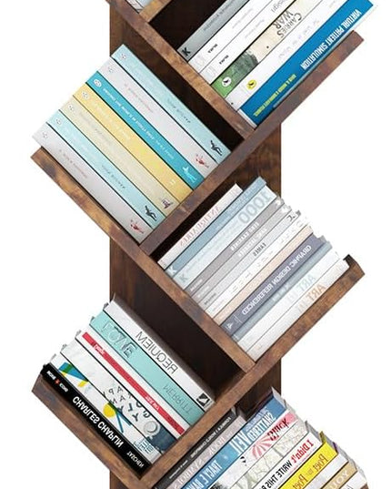 Tree Bookshelf with Storage, 8 Tier Wooden Tall Book Shelf, Floor Standing Bookcase for Kids and Adults, Utility Organizer Shelves for Living Room, Bedroom, Home Office, Brown - LeafyLoom