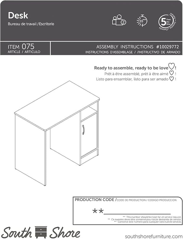 South Shore Small Computer Desk with Door, Pure Black - LeafyLoom