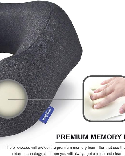 napfun Travel Pillow, Travel Accessories & Travel Essentials for Airplane Upgraded 100% Pure Memory Foam Travel Neck Pillow for Flight Headrest Sleep, Portable Plane Necessities, Full Black - LeafyLoom