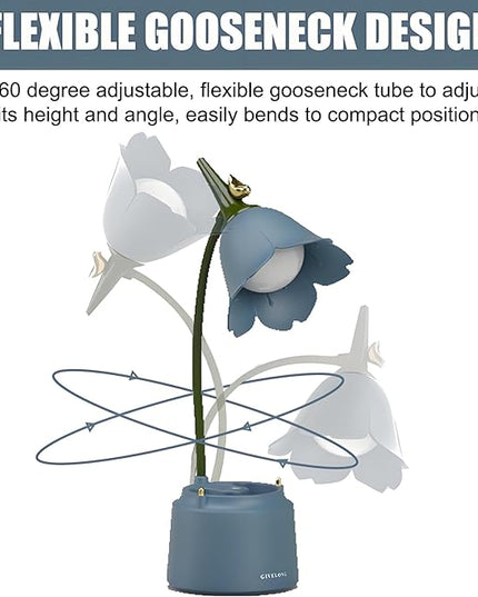 Cute LED Desk Lamp Kawaii Desk Accessories, Flower Bird Table lamp USB Rechargeable, 3 Color Modes, Stepless Dimming, Touch-Sensitive Switch Kawaii Room Decor Lamp, Eye Caring Reading Lamp (Blue) - LeafyLoom