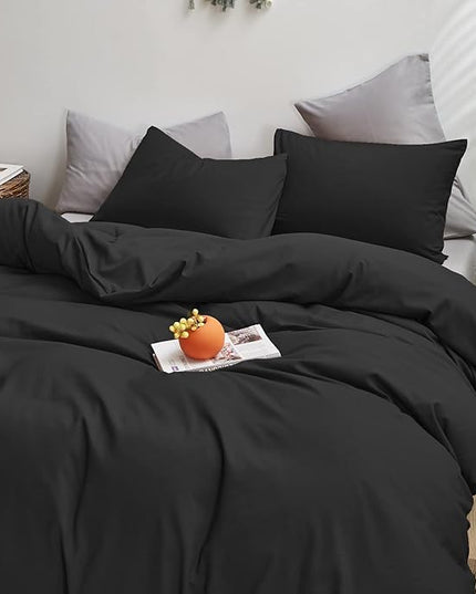 Black Comforter Queen Black Bedding Set Pure Black Queen Comforter Soft Durable Comforter Set Women 3 Pieces Breathable Lightweight Comforter Set - LeafyLoom