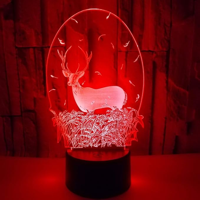 Christmas Deer Acrylic 3D Night Lights USB LED Table Lamp Home r2d2 3D Arts Lamp - 7 Colors Changing Bedroom Decor Business Gifts for Elders (Deer Head) - LeafyLoom