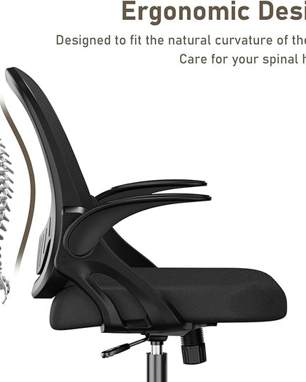 Home Office Chair Work Desk Chair Comfort Ergonomic Swivel Computer Chair, Breathable Mesh Desk Chair, Lumbar Support Task Chair with Wheels and Flip-up Arms and Adjustable Height - LeafyLoom