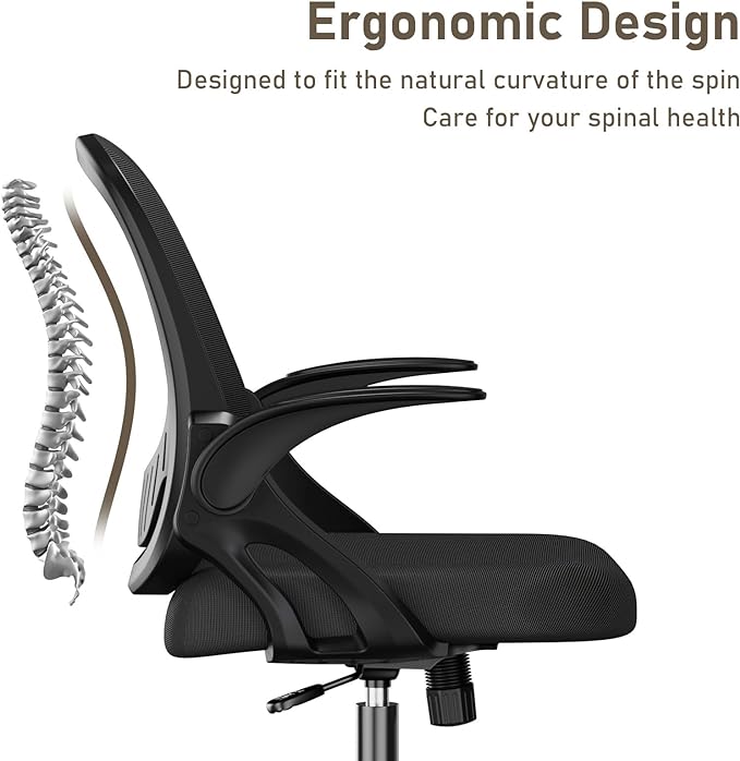 Home Office Chair Work Desk Chair Comfort Ergonomic Swivel Computer Chair, Breathable Mesh Desk Chair, Lumbar Support Task Chair with Wheels and Flip-up Arms and Adjustable Height - LeafyLoom
