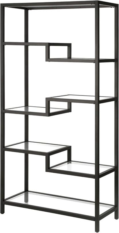 Henn&Hart 68" Tall Rectangular Bookcase in Blackened Bronze, for Home Office, Living Room - LeafyLoom