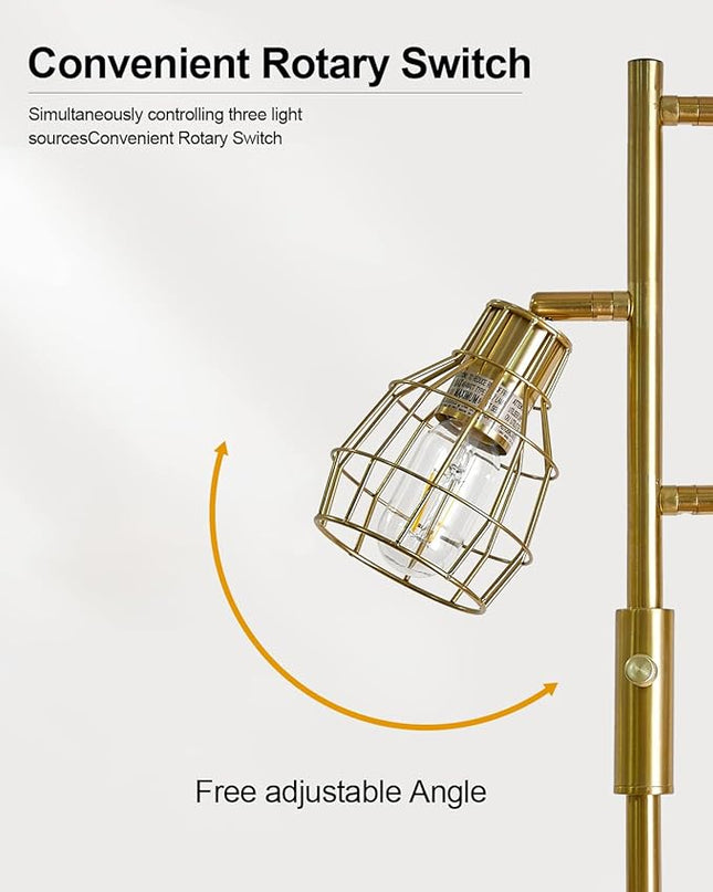 Oneach 64.25" Modern Floor Lamp for Living Room Gold Floor Lamp for Bedroom Clearance Farmhouse Home Office Tall Lamps for Bedroom with 3 Metal Lamp Head Adjustable（Bulbs Included） - LeafyLoom