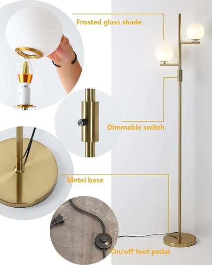 Dimmable Floor Lamp,Modern Floor Lamp,Gold Floor Lamp,Mid-Century Floor Lamps,Frosted Glass Stand Up Lamp for Living Room, Bedroom,Office,Contemporary LED Tall Pole Lamp Indoor - LeafyLoom