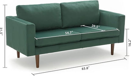 Dreamsir 65'' Velvet Sofa Couch, Mid-Century Modern Sofa Loveseat with Solid Wooden Frame & Padded Cushions, 2-Seater Love Seat for Living Room, Apartment, Lounge Room (Vintage Green) - LeafyLoom
