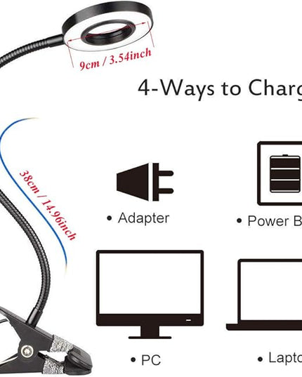 7W Clip on Light, LED Clip On Lamp, USB Reading Book Light, Bed Lamp,Desk lamp, Warm Light and White Light - LeafyLoom