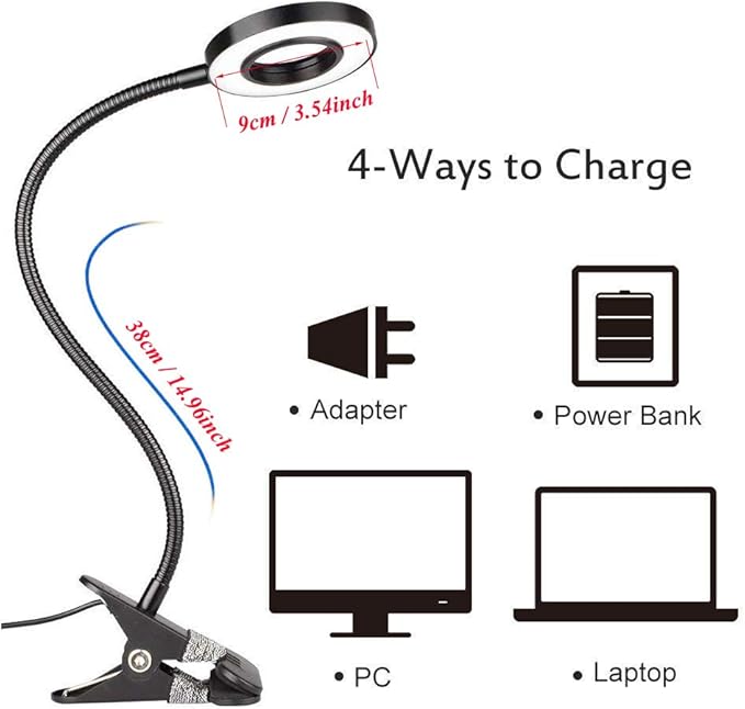 7W Clip on Light, LED Clip On Lamp, USB Reading Book Light, Bed Lamp,Desk lamp, Warm Light and White Light - LeafyLoom