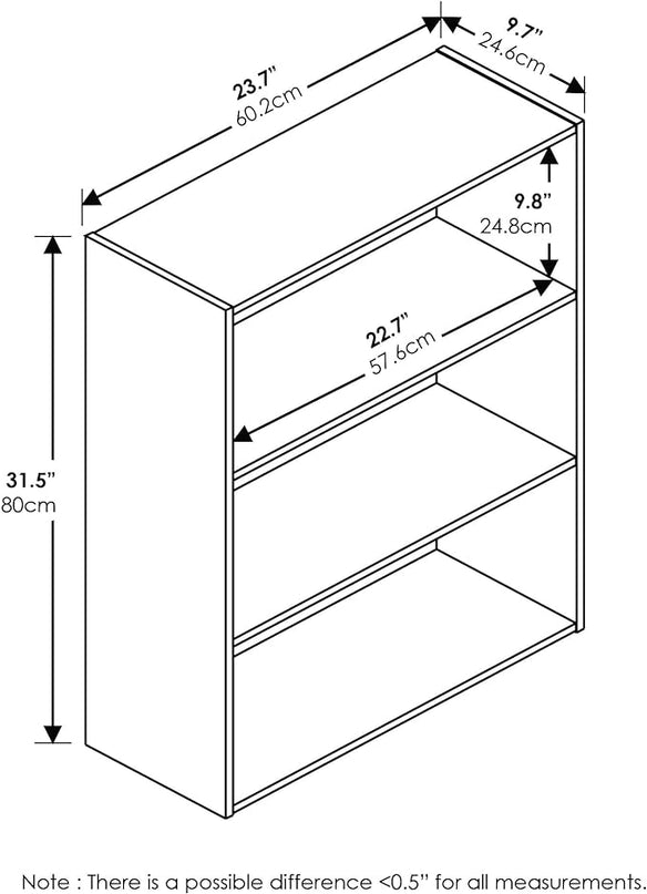 Furinno Pasir 3-Tier Open Shelf Bookcase, Dark Espresso - LeafyLoom