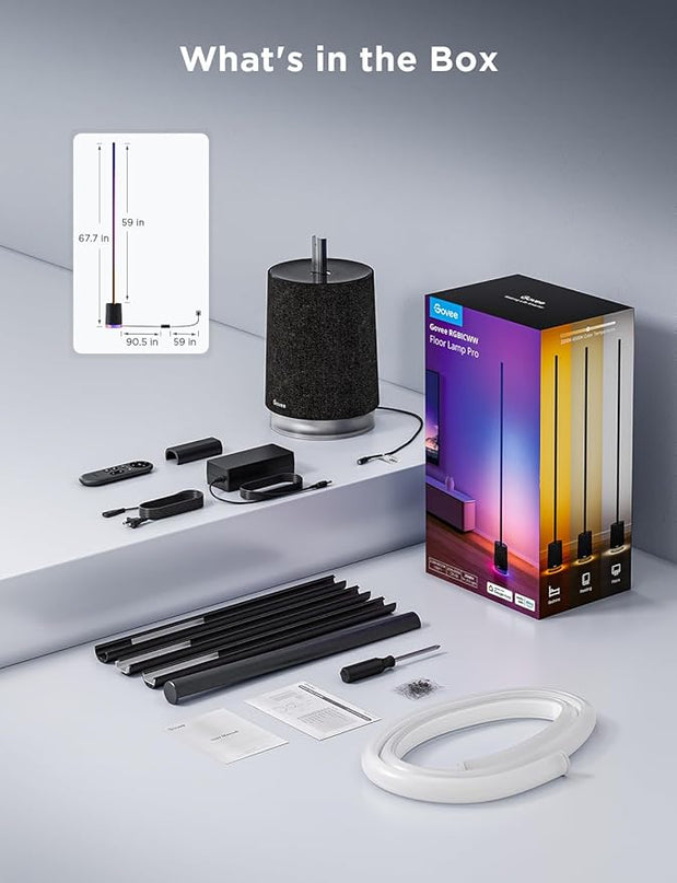 Govee Floor Lamp Pro, RGBIC LED Lamp with Bluetooth Speaker and White Noise, 2100 Lumens Standing Lamp, Works with Alexa, 16 Million Colors, Music Sync, Floor Lamp for Bedroom, Living Room, Black - LeafyLoom