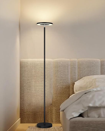 OUTON LED Torchiere Floor Lamp, Super Bright Dimmable Tall Standing Lamp with Remote Touch Control, 4 Color Temperatures, 1-Hour Timer for Living Room, Bedroom, Office (Classic Black) - LeafyLoom