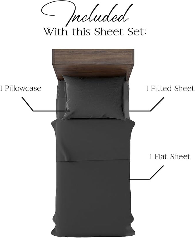 Northwest Ashford Home Essentials Bedding, 3 Piece Twin Size Sheet Set, Stretch Limo Black - LeafyLoom