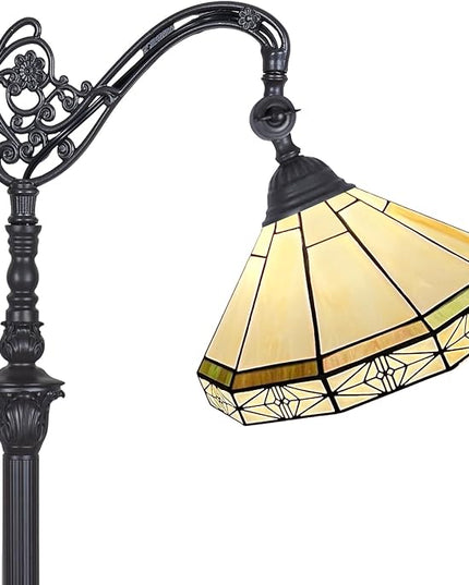 Capulina Tiffany Floor Lamp Antique Cream Style Stained Glass Soft Light Arched Gooseneck Adjustable Angle Reading Standing Lamp for Living Room Bedroom Home Office - LeafyLoom