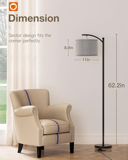 addlon Floor Lamp for Living Room with 3 Color Temperatures, Standing lamp with Linen lampshade for Bedroom, Office, Lamps with 9W LED Bulb Included - Black with Gray Lampshade - LeafyLoom