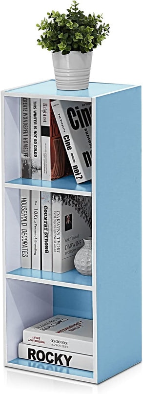 Furinno 3-Tier Open Shelf Bookcase, White/Light Blue 11003WH/LBL - LeafyLoom