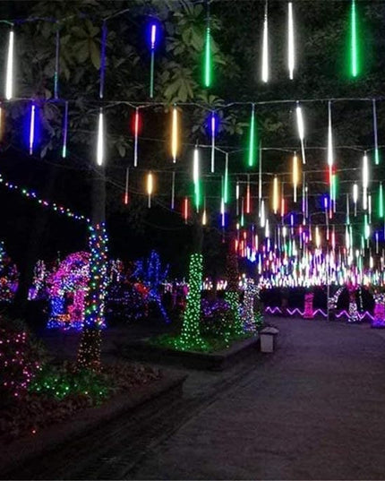Meteor Shower Lights UL Certified 192 LED Falling Rain Lights with 30cm 8 Tubes rain Drop Christmas Icicle Cascading Lights for Xmas Halloween Decorations Party Holiday Garden Tree,Multicolor Weepong
