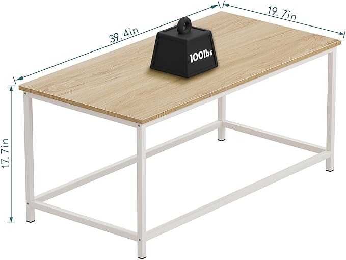 SAYGOER Coffee Table Simple Modern Coffee Tables Open Design Rectangular Minimalist Center Table for Living Room Home Office, Easy Assembly, 39.37 x 19.69 x 17.72, OAK White - LeafyLoom