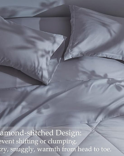 NexHome Queen Comforter Set, 7-Pieces Light Grey Bed in a Bag Queen Size Reversible Comforter All Season Soft Bedding Sets with Comforter, Flat Sheet, Fitted Sheet, Pillowcases & Shams - LeafyLoom