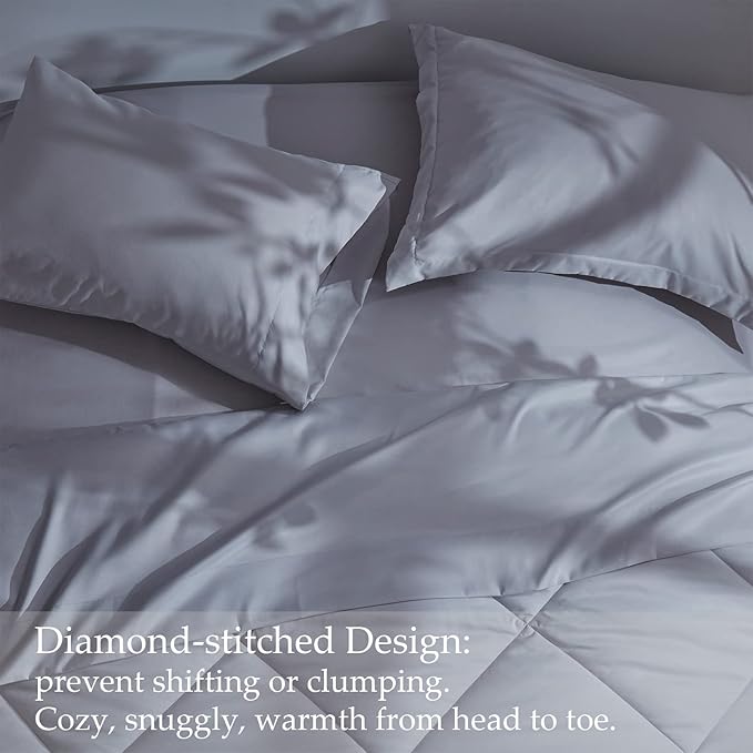 NexHome Queen Comforter Set, 7-Pieces Light Grey Bed in a Bag Queen Size Reversible Comforter All Season Soft Bedding Sets with Comforter, Flat Sheet, Fitted Sheet, Pillowcases & Shams - LeafyLoom