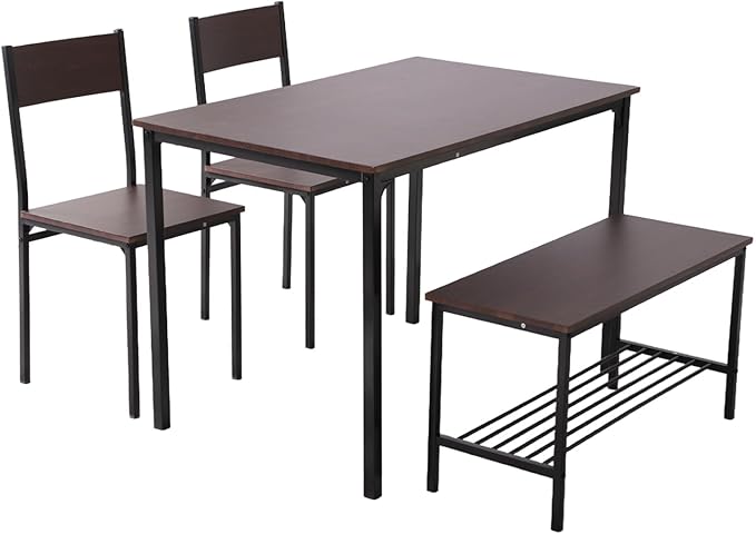 Dining Table Set for 4 Person - Wooden Kitchen Table Chairs Set Modern Dining Table with 2 Chairs and Bench with Storage, PVC Wood Grain Waterproof for Apartments, Restaurants - LeafyLoom
