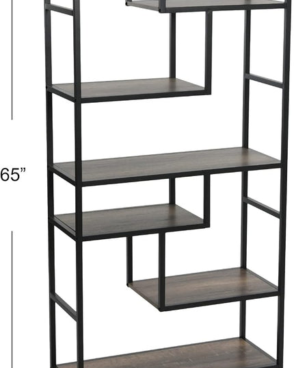 Household Essentials Jamestown Tall 6 Shelf Open Storage Bookshelf Ashwood Rustic Wood Grain and Black Metal - LeafyLoom