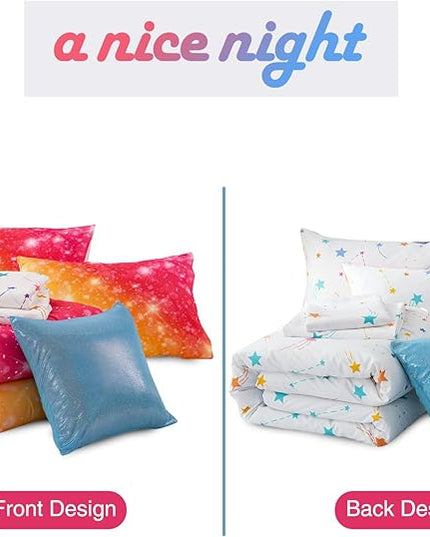 A Nice Night Gradient Glitter 6Pcs Bed in A Bag Bedding Set for Girls Full Size, Colorful Rainbow Galaxy Comforter Set, Ultra Soft Bedding Sets, YellowBlue - LeafyLoom