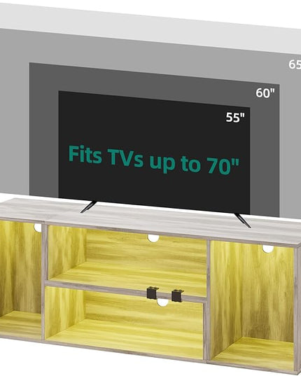 YITAHOME DIY TV Stand w/LED Strip, Modern Deformable Entertainment Center for 75/70/65/60/55/50/45 inch TVs, Gaming TV Consoles 2 Pieces Media Console for 300lbs for Living Room, Light Oak Grey - LeafyLoom