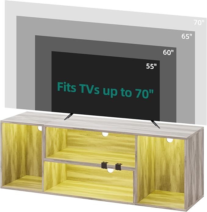 YITAHOME DIY TV Stand w/LED Strip, Modern Deformable Entertainment Center for 75/70/65/60/55/50/45 inch TVs, Gaming TV Consoles 2 Pieces Media Console for 300lbs for Living Room, Light Oak Grey - LeafyLoom