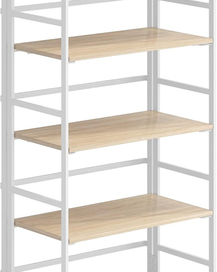 No-Assembly Folding Bookshelf Storage Shelves 5 Tiers Vintage Multifunctional Plant Flower Stand Storage Rack Shelves Bookcase for Home Office (White) - LeafyLoom