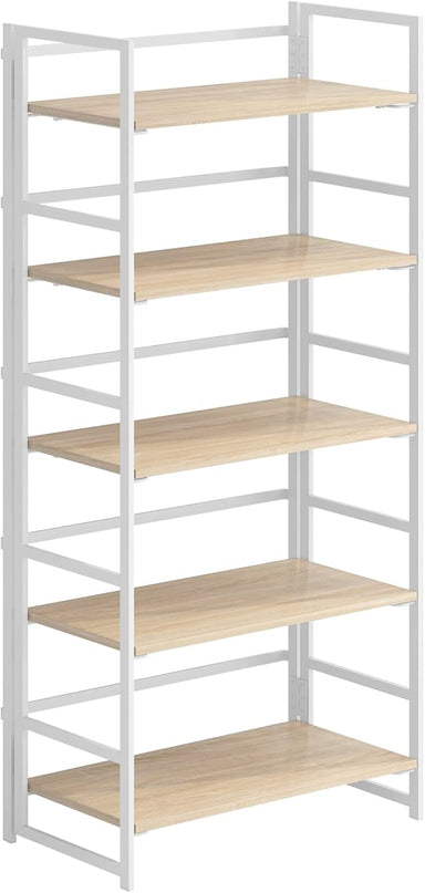 No-Assembly Folding Bookshelf Storage Shelves 5 Tiers Vintage Multifunctional Plant Flower Stand Storage Rack Shelves Bookcase for Home Office (White) - LeafyLoom