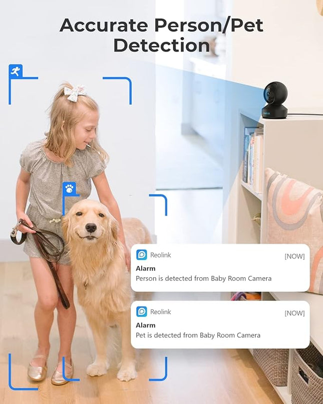 REOLINK Indoor Security Camera E1 Pro(Black), 4MP Plug-in Pet Camera Support 2.4/5 GHz WiFi, 360 Degree Auto Tracking Baby/Dog Monitor, Person/Pet Detection, Night Vision, 2 Way Audio, Local Storage REOLINK