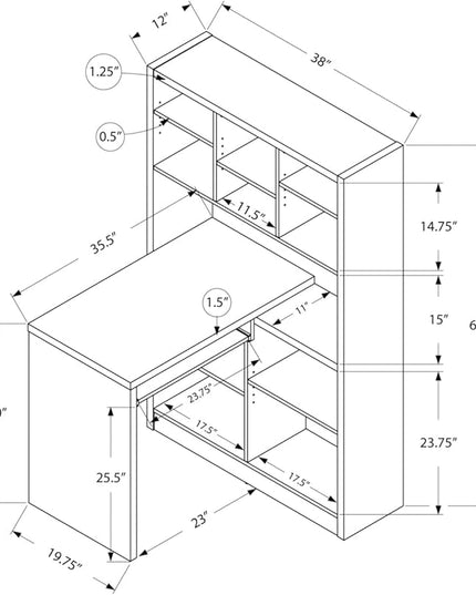 Monarch Specialties 7022, Home Office, Bookcase, Storage Shelves, Set-up, L Shape, Work, Laptop, Laminate, White Computer Desk Left Or Right Facing Corner, 35.5" L x 38" W x 60" H - LeafyLoom