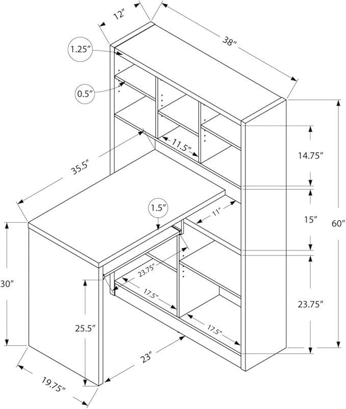 Monarch Specialties 7022, Home Office, Bookcase, Storage Shelves, Set-up, L Shape, Work, Laptop, Laminate, White Computer Desk Left Or Right Facing Corner, 35.5" L x 38" W x 60" H - LeafyLoom