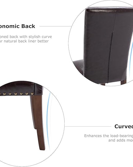 COLAMY Upholstered Parsons Dining Chairs Set of 6, PU Leather Dining Room Kitchen Side Chair with Nailhead Trim and Wood Legs - Dark Brown - LeafyLoom