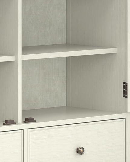 SIMPLIHOME Connaught Low Storage Cabinet, 46 inch, Antique White - LeafyLoom