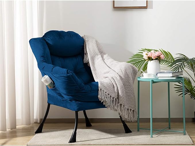HollyHOME Modern Fabric Large Lazy Chair, Accent Oversized Comfy Reading Chair, Thick Padded Cozy Lounge Chair with Armrest, Steel Frame Leisure Sofa Chair for Living Room, Bedroom, Dorm, Royal Blue - LeafyLoom