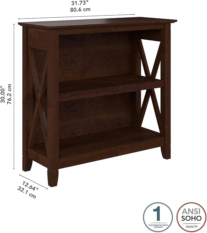 Bush Furniture Key West Small 2 Shelf Bookcase in Bing Cherry - LeafyLoom