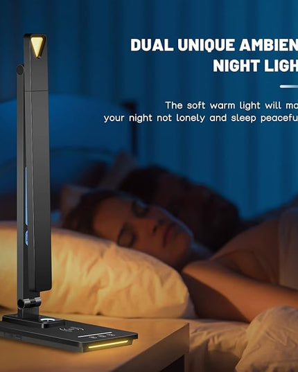 Led Desk Lamp with Wireless Charger, Desk Lamps for Home Office with Clock, Alarm, Date, Temperature | Desk Light with Night Light, 45 Min Auto Timer | Touch Control Smart Lamp for College, Dorm - LeafyLoom